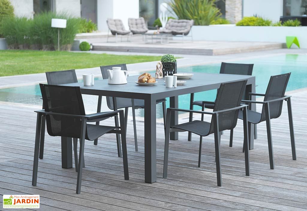 Salon de Jardin Miami en Aluminium Gris Anthracite : 1 Table + 6 Fts ... Salon de Jardin Miami en Aluminium Gris Anthracite : 1 Table + 6 Fts ...