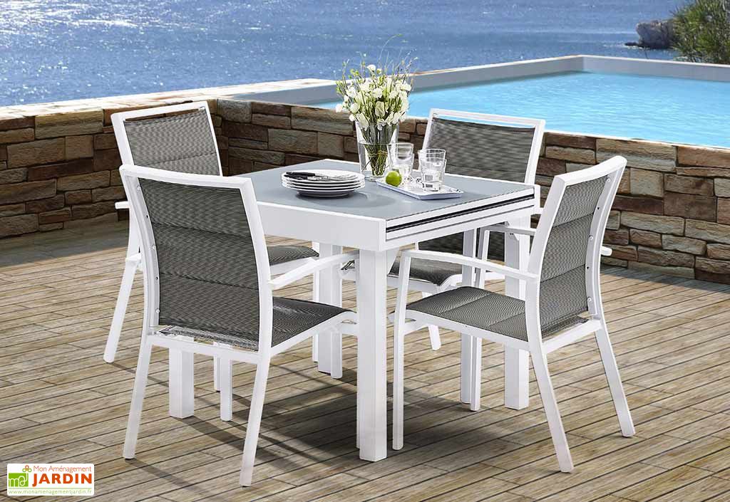 Salon de Jardin Modulo : Table Extensible + 4 Fauteuils (5 ...