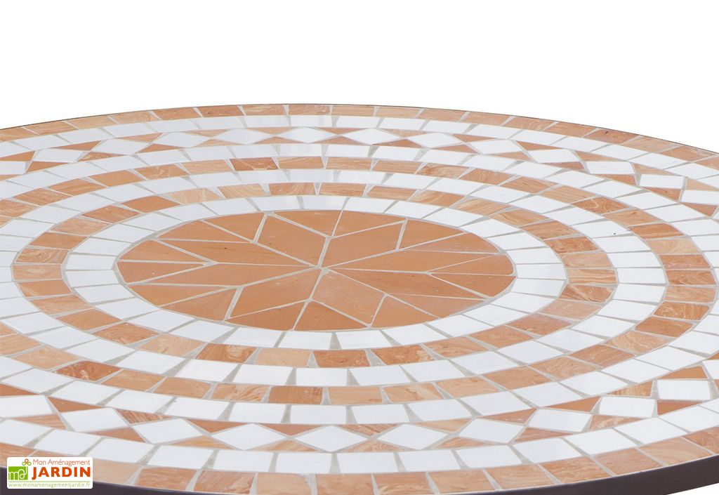 Salon De Jardin Acier Mosaique Rond 6 Fauteuils O120 Cm Hevea