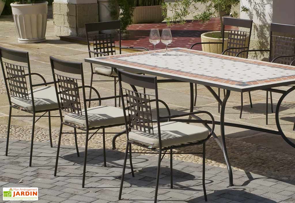 Salon De Jardin Acier Mosaique 8 Fauteuils 200 X 100 Cm Hevea