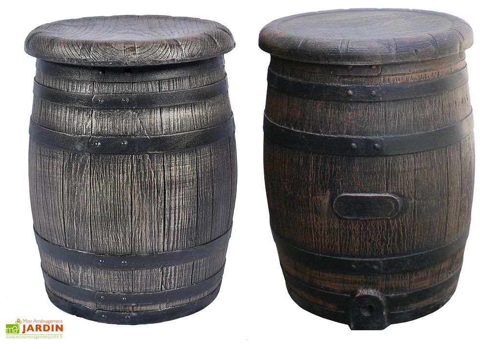 salon de jardin imitation tonneaux en bois 1 table 4 fauteuils roto