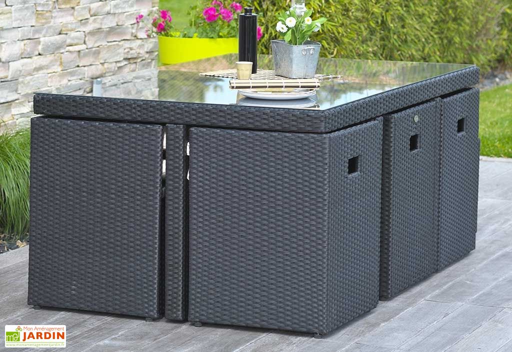 Salon De Jardin En Resine Tressee Encastrable 11 Pieces 2