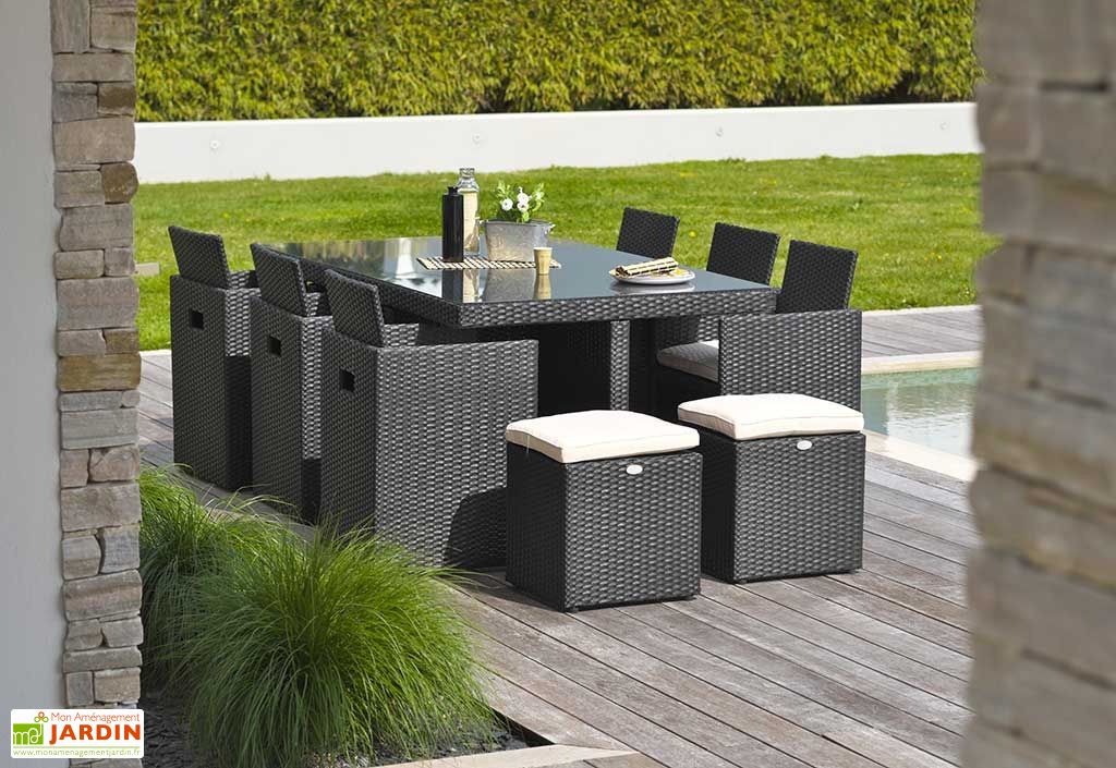 Salon De Jardin En Resine Tressee Encastrable 11 Pieces 2