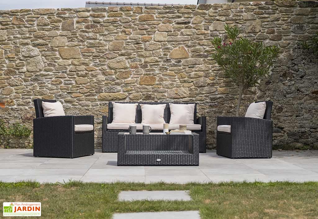 Salon De Jardin En Resine Tressee 1 Canape 2 Fts 1 Table