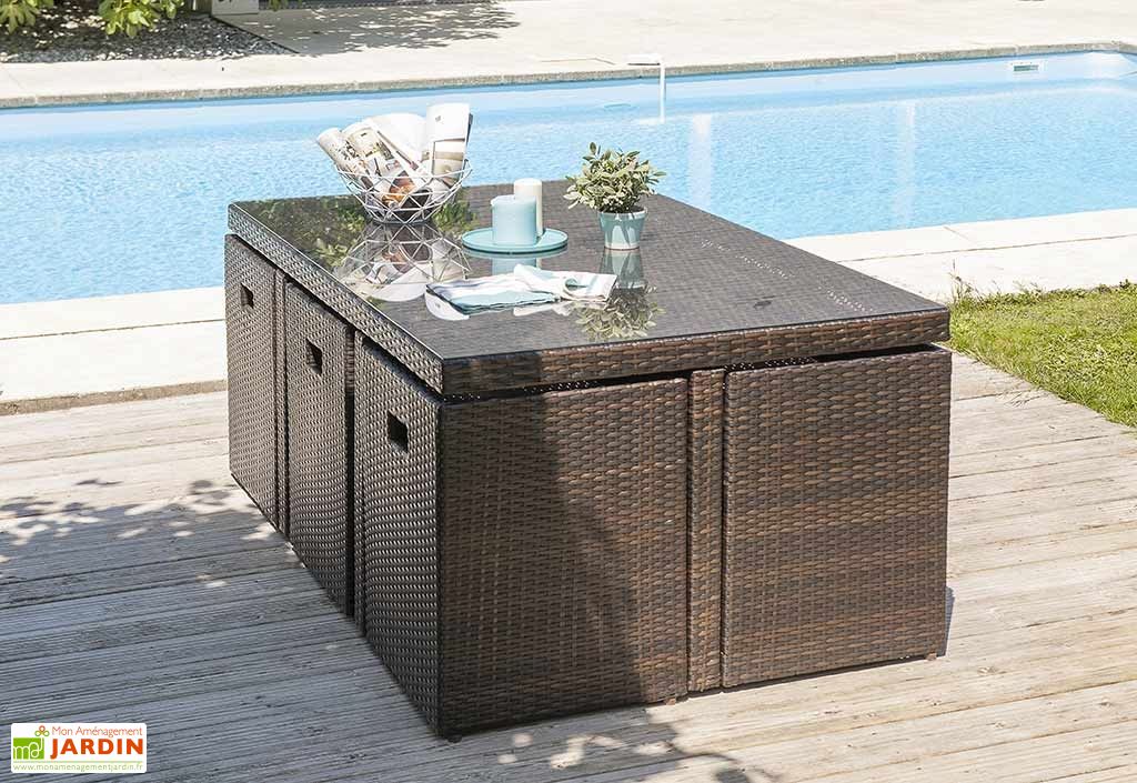Salon De Jardin Resine Tressee Encastrable Chocolat 11 Pieces