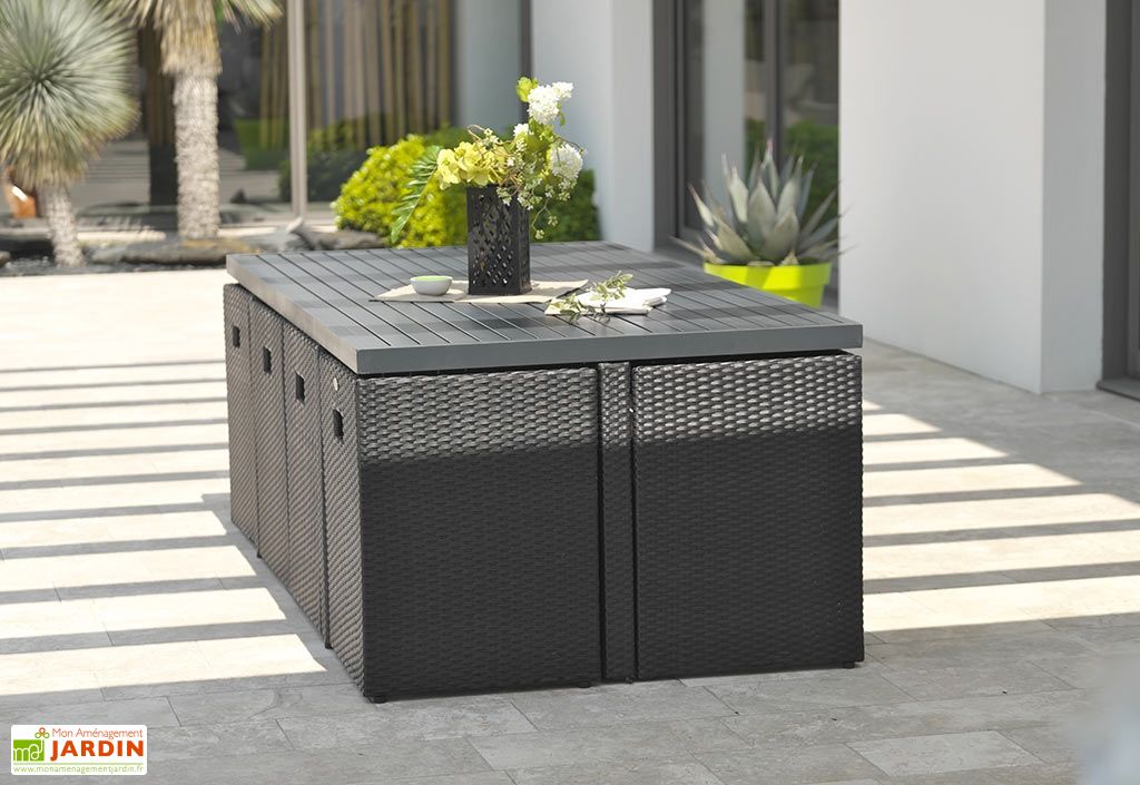 Salon De Jardin Resine Tressee Encastrable Noir 1 Table 8 Fts