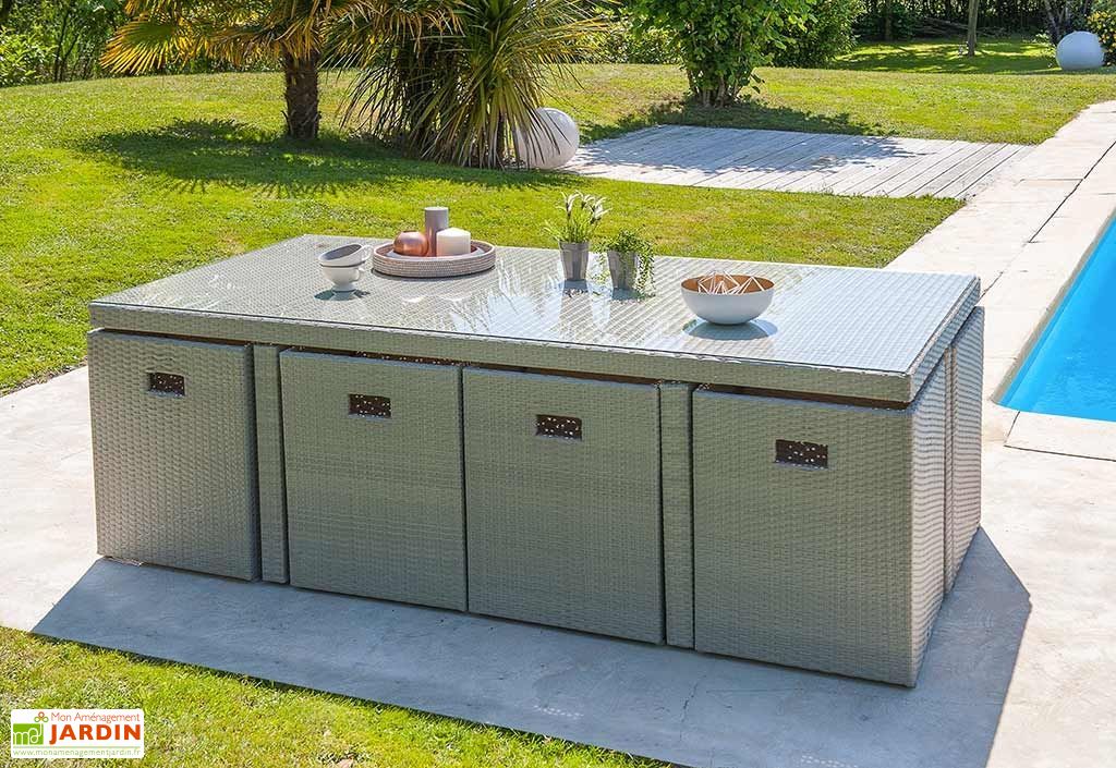 Salon De Jardin En Resine Tressee Encastrable Gris 1 Table 8