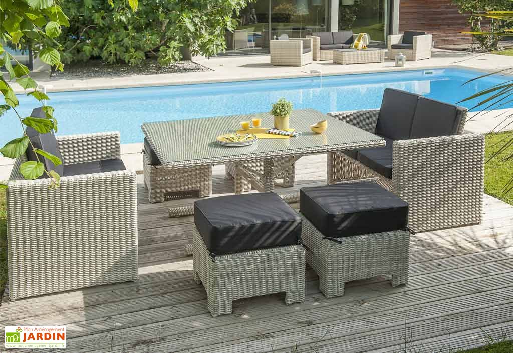 Salon de Jardin Lunch Table + 2 Canapés 2 Places + 4 Poufs - Givex Salon de Jardin Lunch Table + 2 Canapés 2 Places + 4 Poufs - Givex