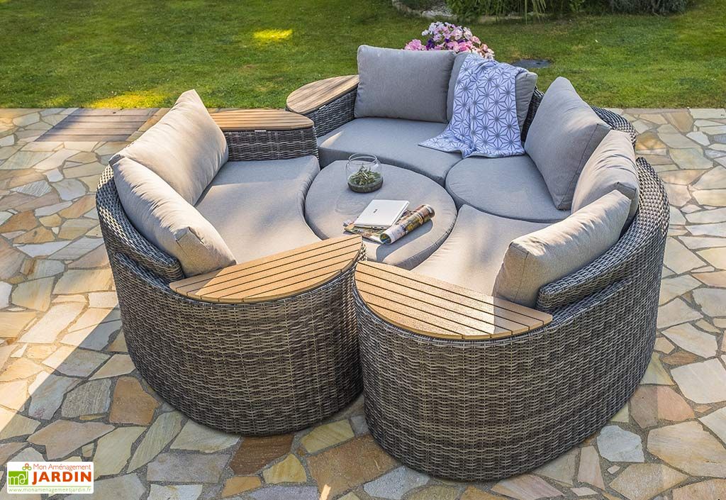 Salon De Jardin Rond En Aluminium Et Resine Tressee 8 Places