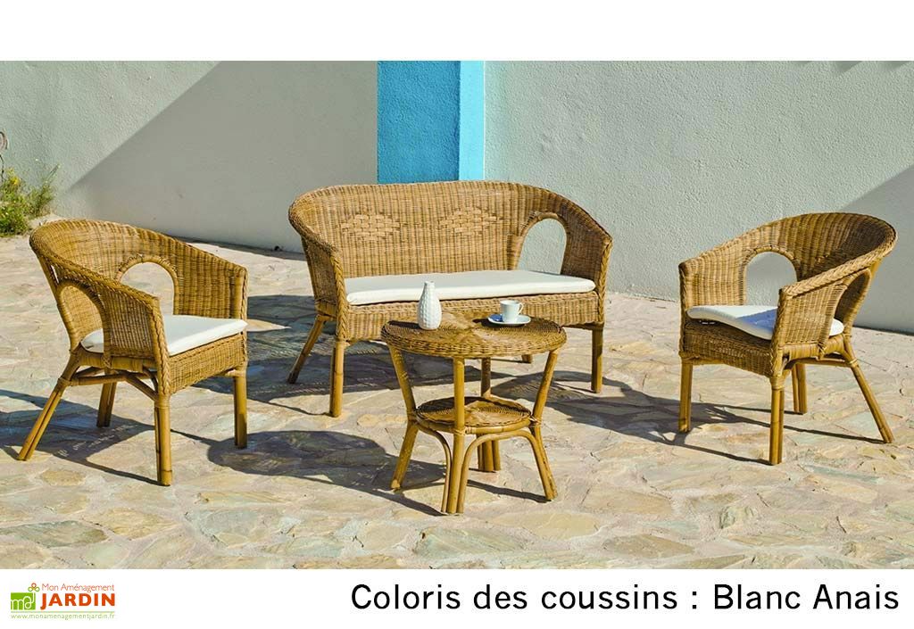 Salon De Jardin En Rotin Tresse Canape 2 Fauteuils Table