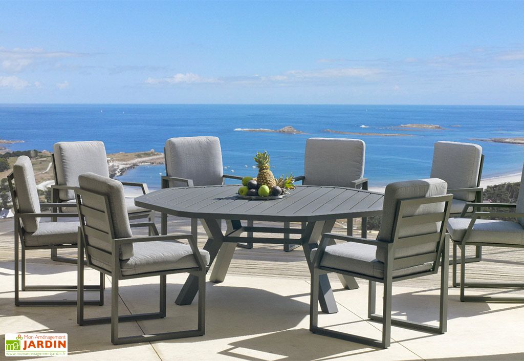 Salon De Jardin En Aluminium Ambera Table Ronde 200cm 8