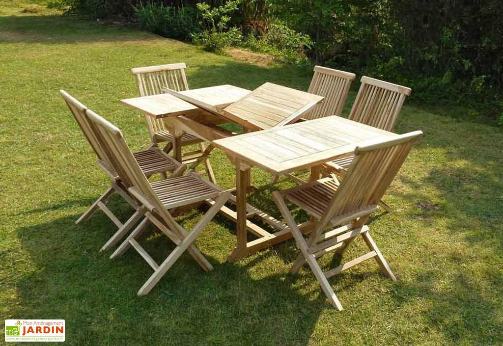 Salon De Jardin Bois Teck Table Extensible Rectangulaire 170 Cm