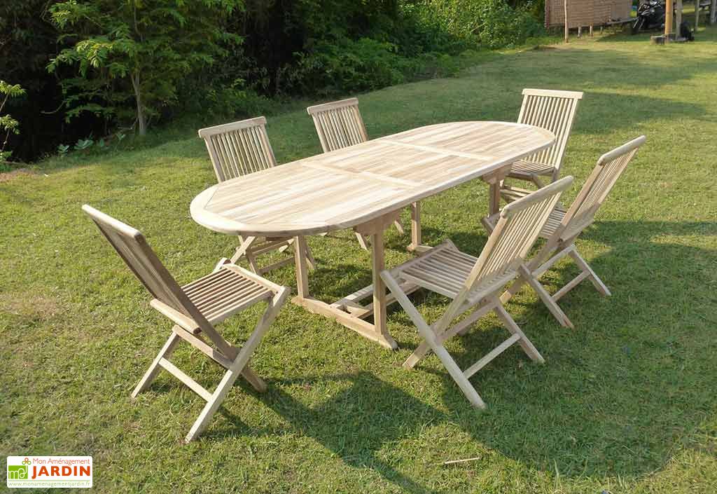 Salon De Jardin Bois Teck Table Extensible Ovale 170 Cm 6