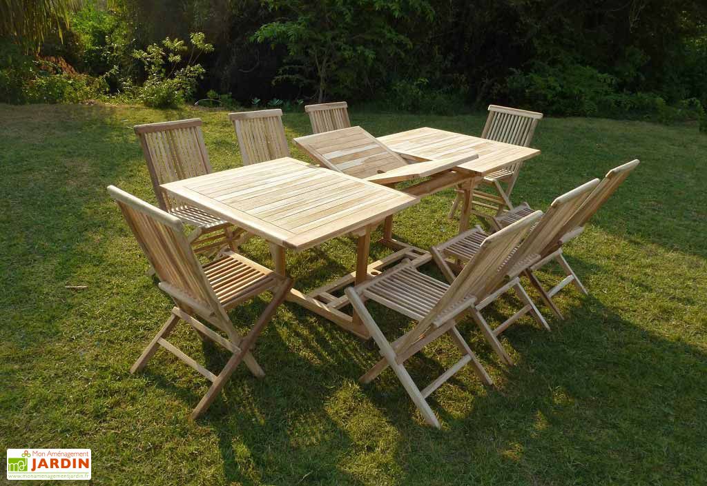 Salon De Jardin Bois Teck Table Extensible Rectangulaire 230 Cm