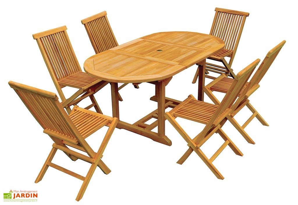 Salon de Jardin Teck - Table Ovale 120/170 cm + 6 Chaises - Mon Jardin Salon de Jardin Teck - Table Ovale 120/170 cm + 6 Chaises - Mon Jardin