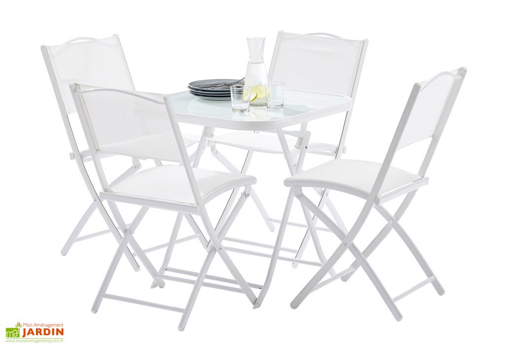 Salon De Jardin Pour Terrasse En Acier 1 Table 4 Chaises Blanc