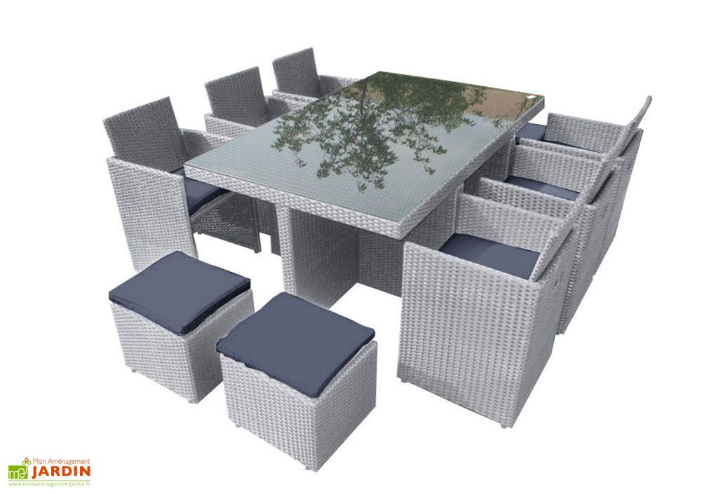 Salon De Jardin En Resine Tressee Encastrable 11 Pieces 2