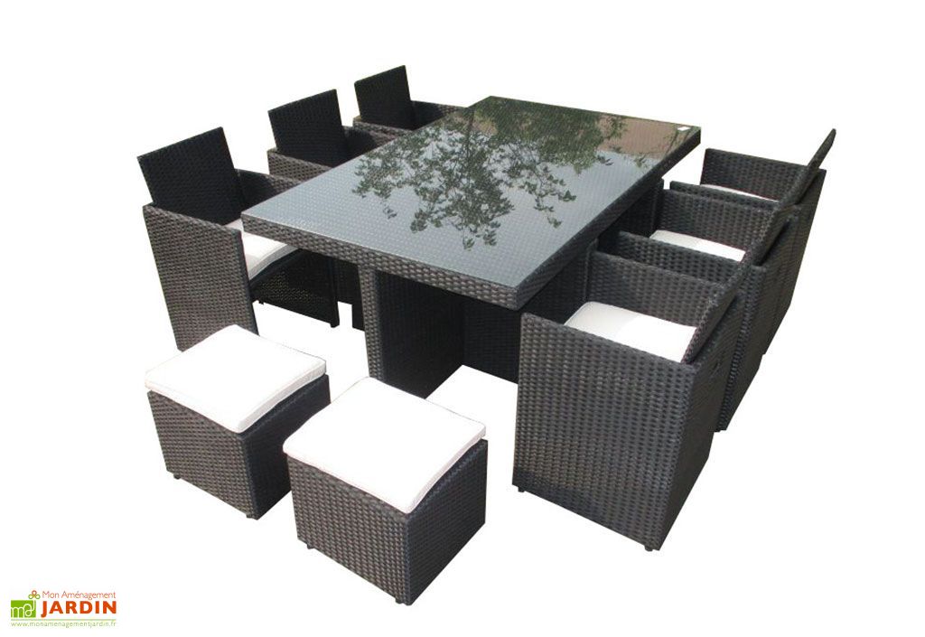 Salon De Jardin En Resine Tressee Encastrable 11 Pieces 2