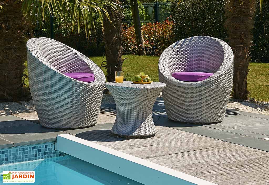 Salon de Jardin en Résine Tressée Totem Gris : 1 Table + 2 Fauteuils ... Salon de Jardin en Résine Tressée Totem Gris : 1 Table + 2 Fauteuils ...