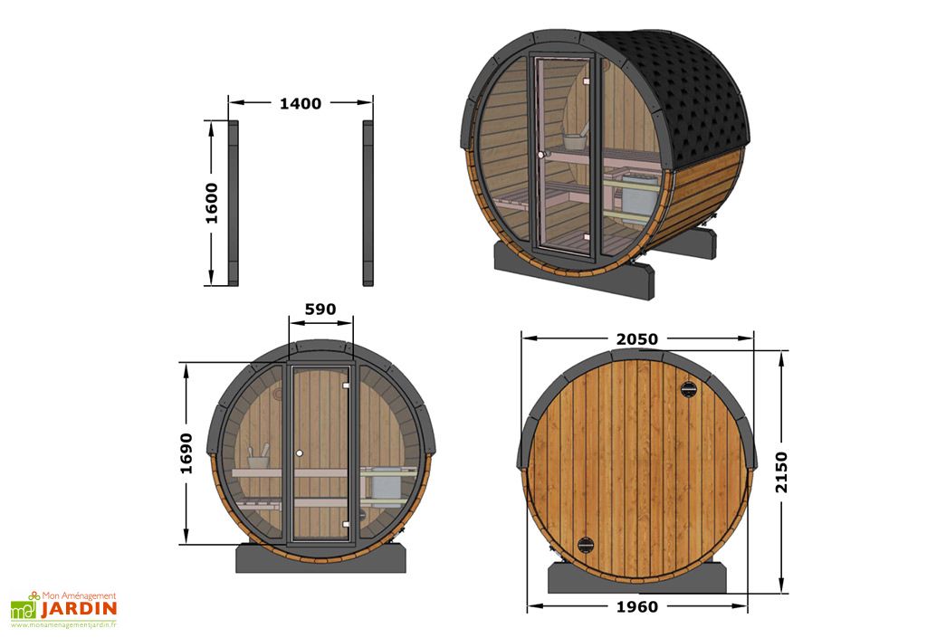 Taille Sauna 2 Personnes Sauna Exterieur Tonneau En Bois Et Verre 2 3 Personnes 200 Cm