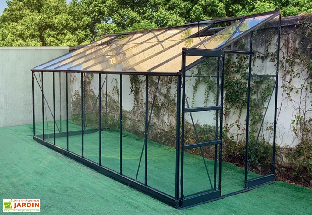 serre de jardin adossee en aluminium et verre trempe prima 9 63 m green protect
