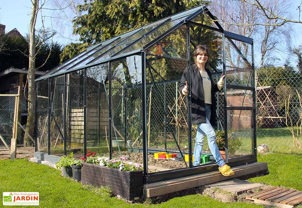 Serre De Jardin En Verre Trempe Grise Avec Base 4 65 M Chalet