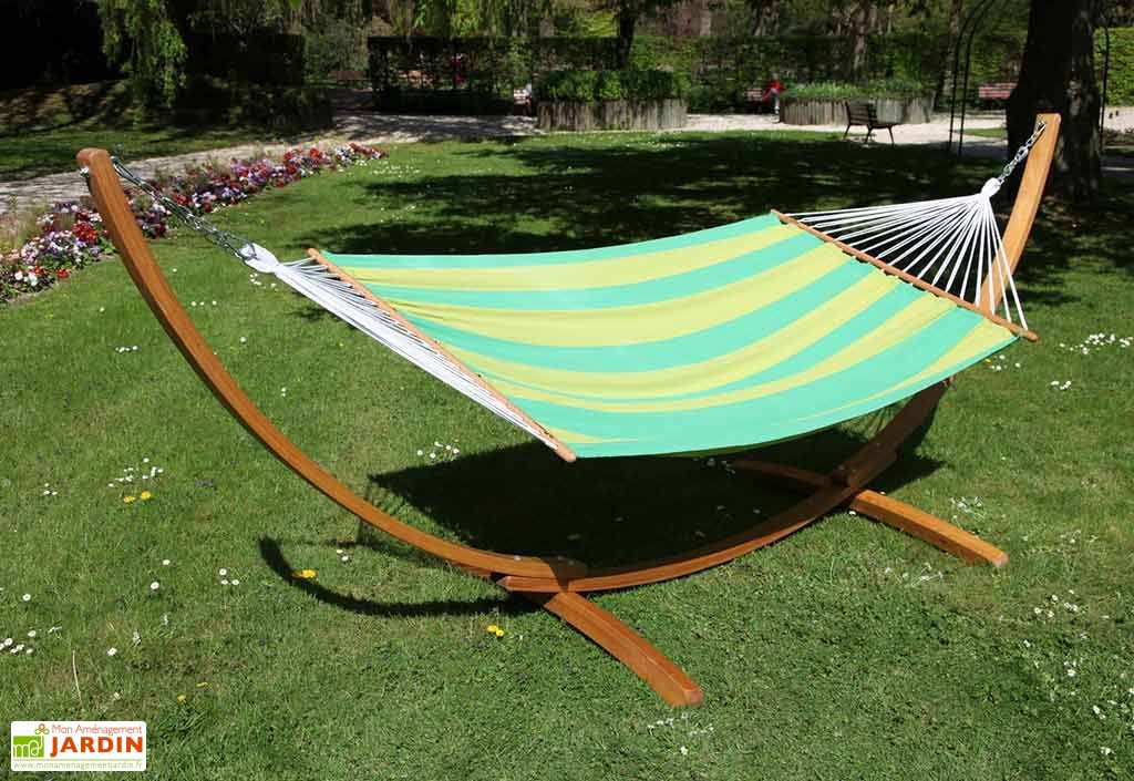 Set Hamac Avec Support En Bois Brazil Vert Et Jaune 325x140cm