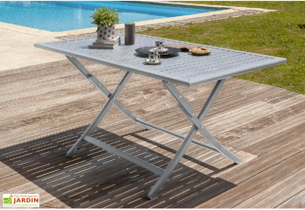 Salon de Jardin Orlando Pliant en Aluminium Table 140 cm ...