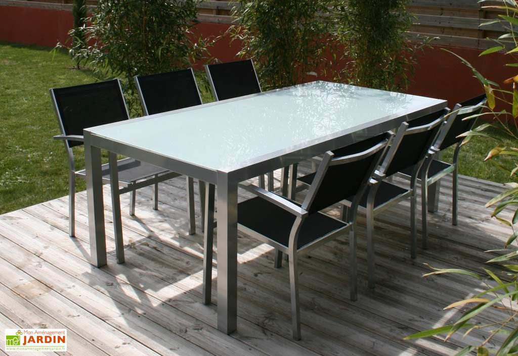 Table Jardin Verre Blanche (200x105) Table en alu type brossé et