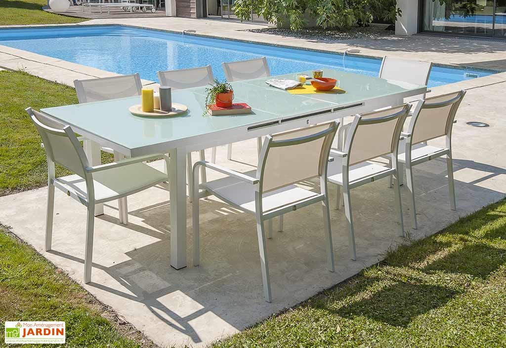Salon Jardin Blanc Aluminium et Verre Trempé 8 Places Alga - DCB Garden Salon Jardin Blanc Aluminium et Verre Trempé 8 Places Alga - DCB Garden