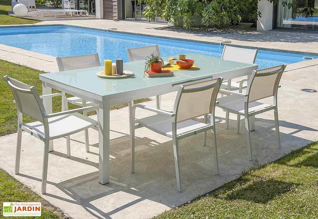 Salon Jardin Blanc Aluminium et Verre Trempé 6 Places Alga - DCB Garden Salon Jardin Blanc Aluminium et Verre Trempé 6 Places Alga - DCB Garden