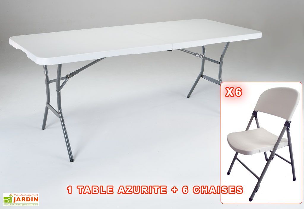 Table Résine Pliante 183x76 Azurite + 6 Chaises - Table Pliante HDPE