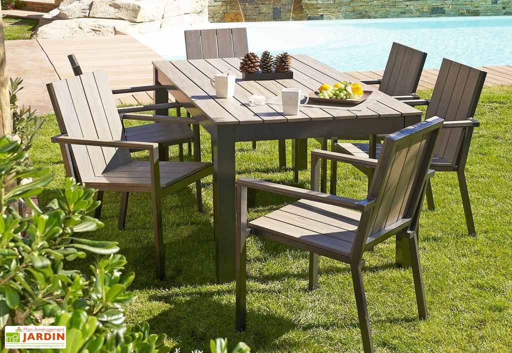 Table de Jardin Bois Composite (170x90) - Table aluminium compo lame