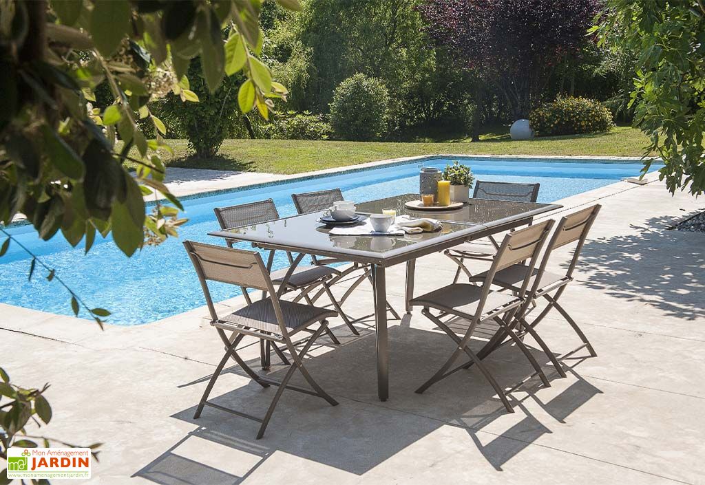 Table Jardin Verre Fumé + Alu (180/240x110x73) Cappuccino DCB Garden
