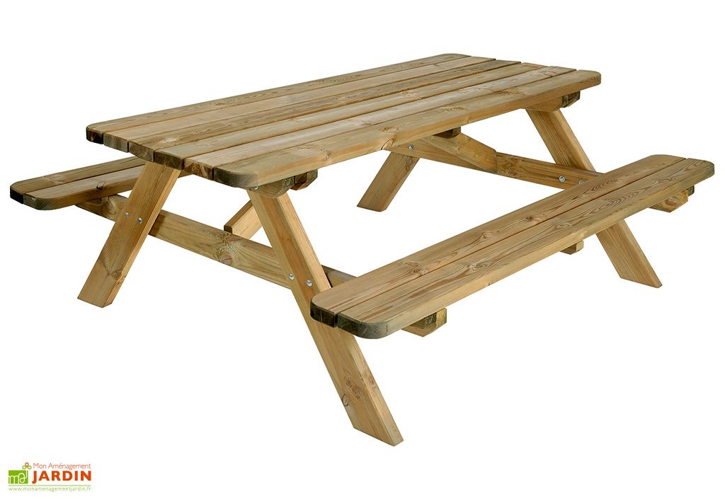 Table de PiqueNique en Bois Traité Robuste 6 places Jardipolys