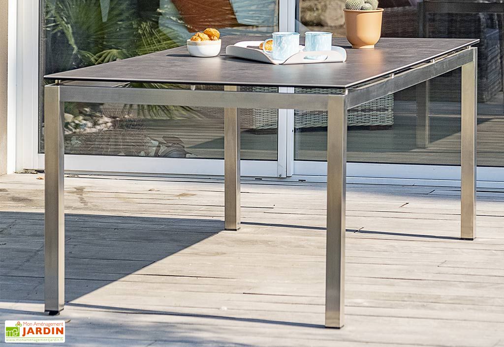 Table De Jardin En Inox Avec Plateau Ceramique 200 X 100 Cm
