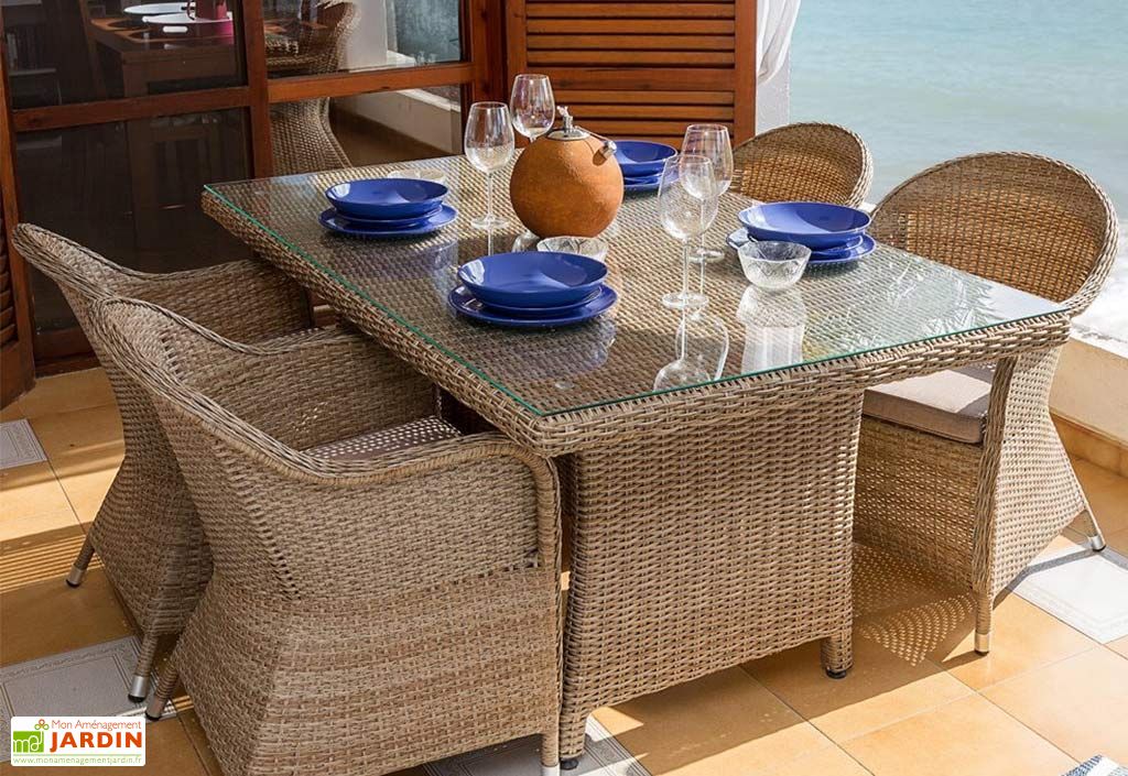 Table De Jardin En Aluminium Rotin Et Verre Trempe Patsy Mon Jardin