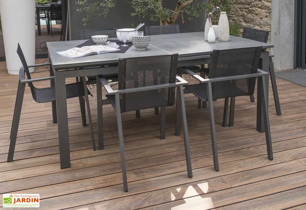 Table de Jardin avec Rallonge Miami Aluminium et Verre 180/240x100 cm