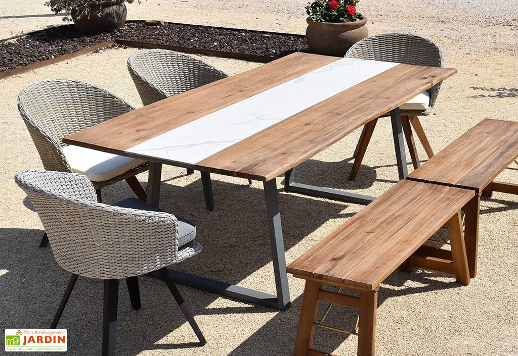 Table De Jardin En Bois D Acacia Et Metal Greshana 200 X 100 Cm