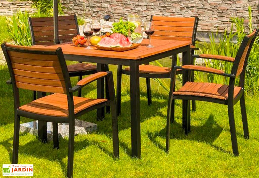 Table de Jardin en Bois d’Eucalyptus et Aluminium Flamingo 89 x 89 cm