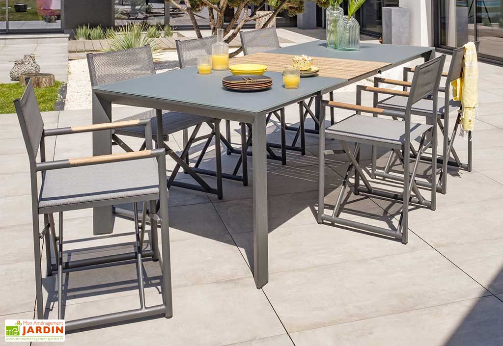 Table de Jardin Extensible en Aluminium et Verre Honfleur 180/250 cm