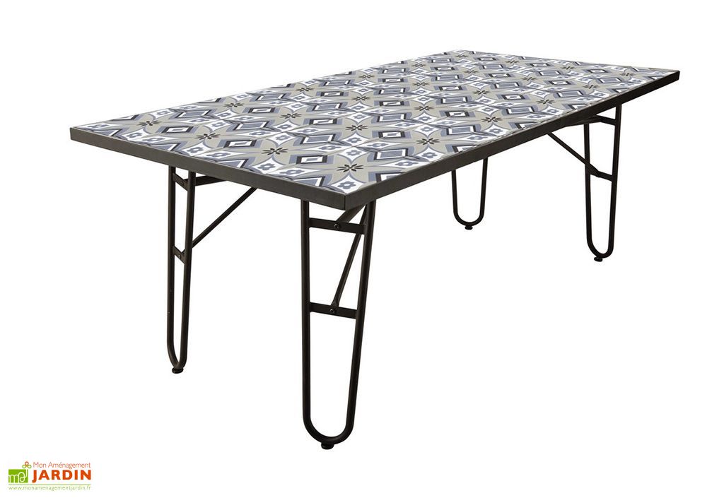 Table de Jardin Rectangulaire Plateau Carreaux de Ciment 150 x 90 cm