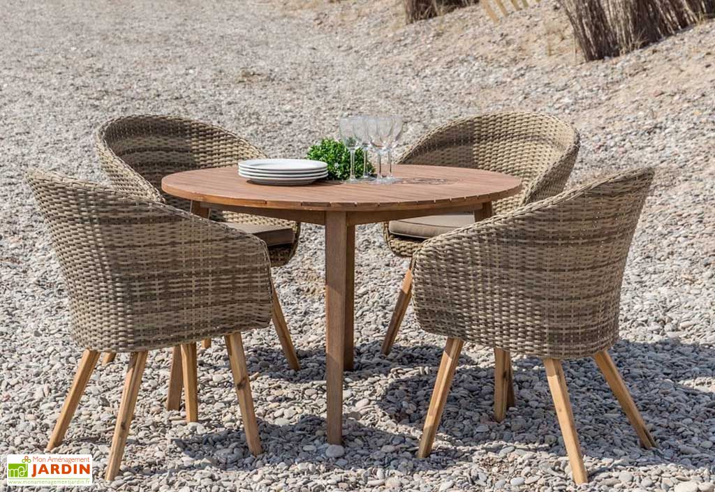 Table De Jardin Ronde En Bois Massif D Acacia Marilyn 110 X 75 Cm