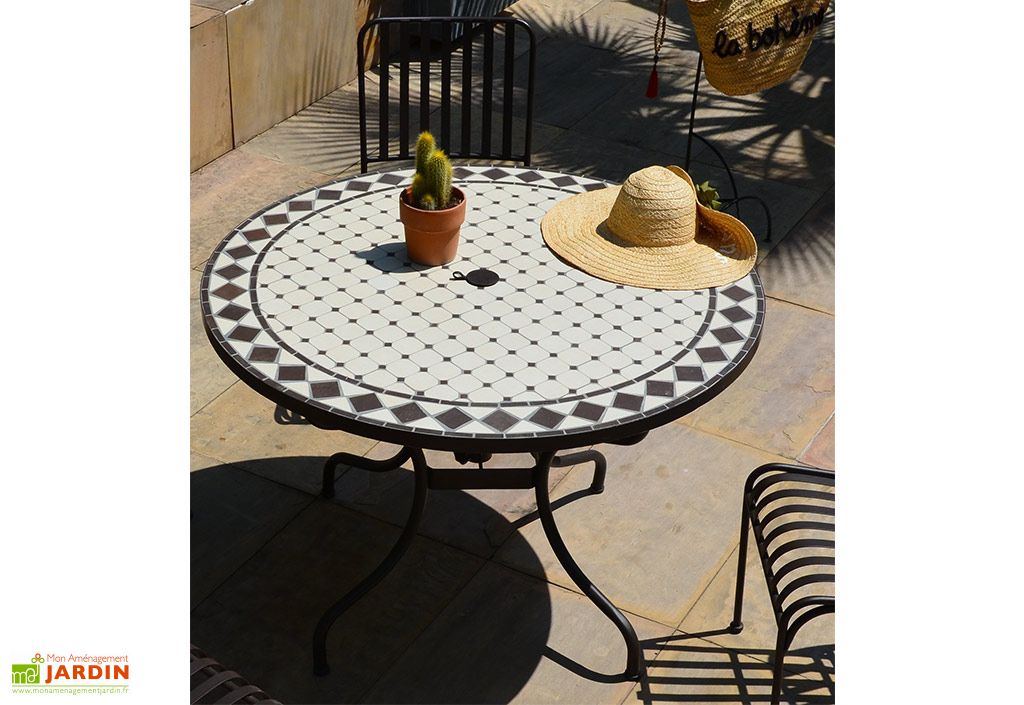 Table De Jardin Ronde En Metal Et Mosaique O 110 Cm Givex