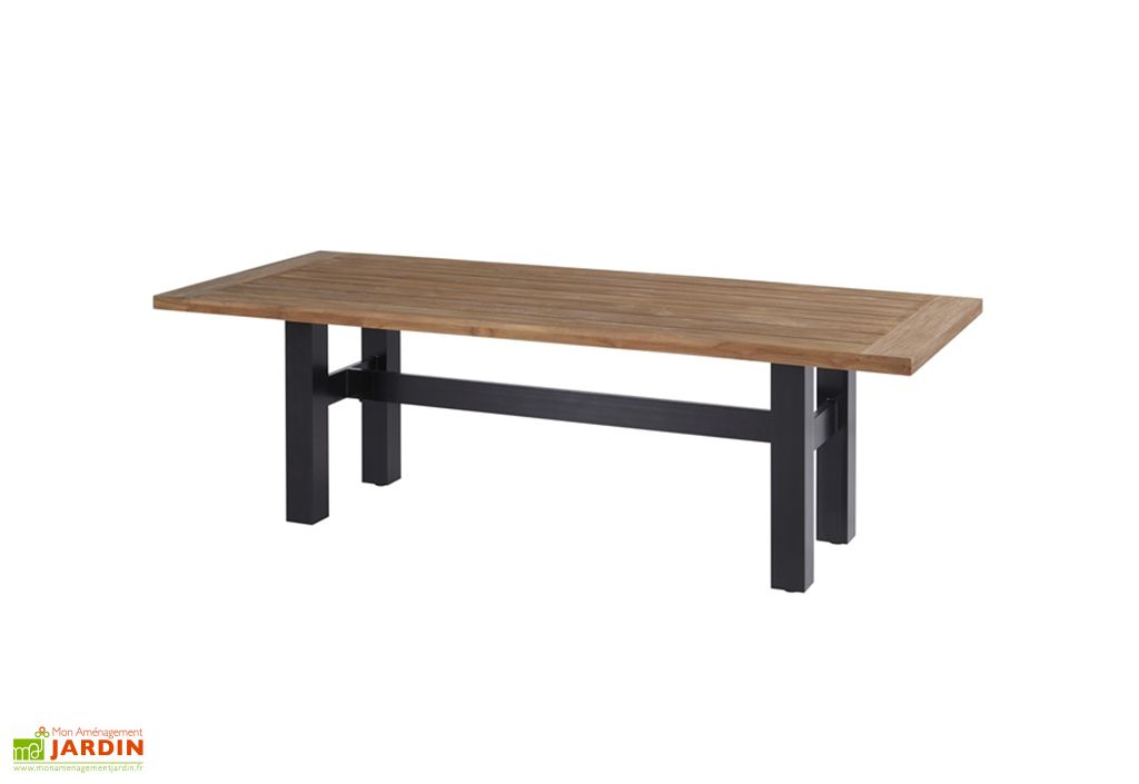 table de jardin bois de teck et aluminium sophie yasmani teak 240 cm noir hartman