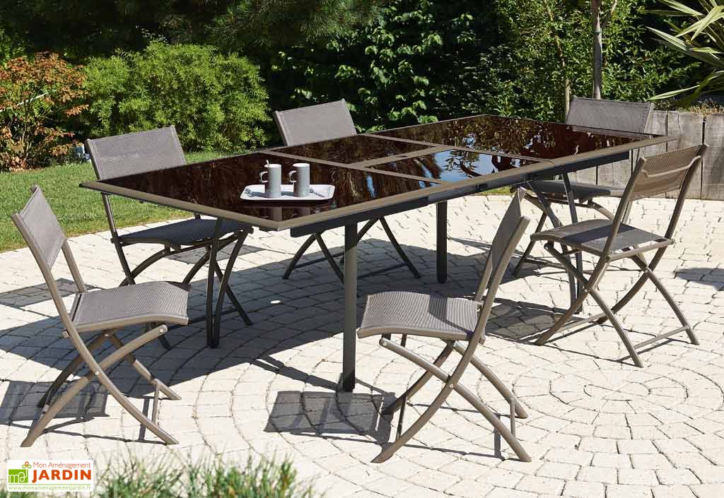 Table Jardin Verre Fumé + Alu (180/240x110x73) Cappuccino DCB Garden