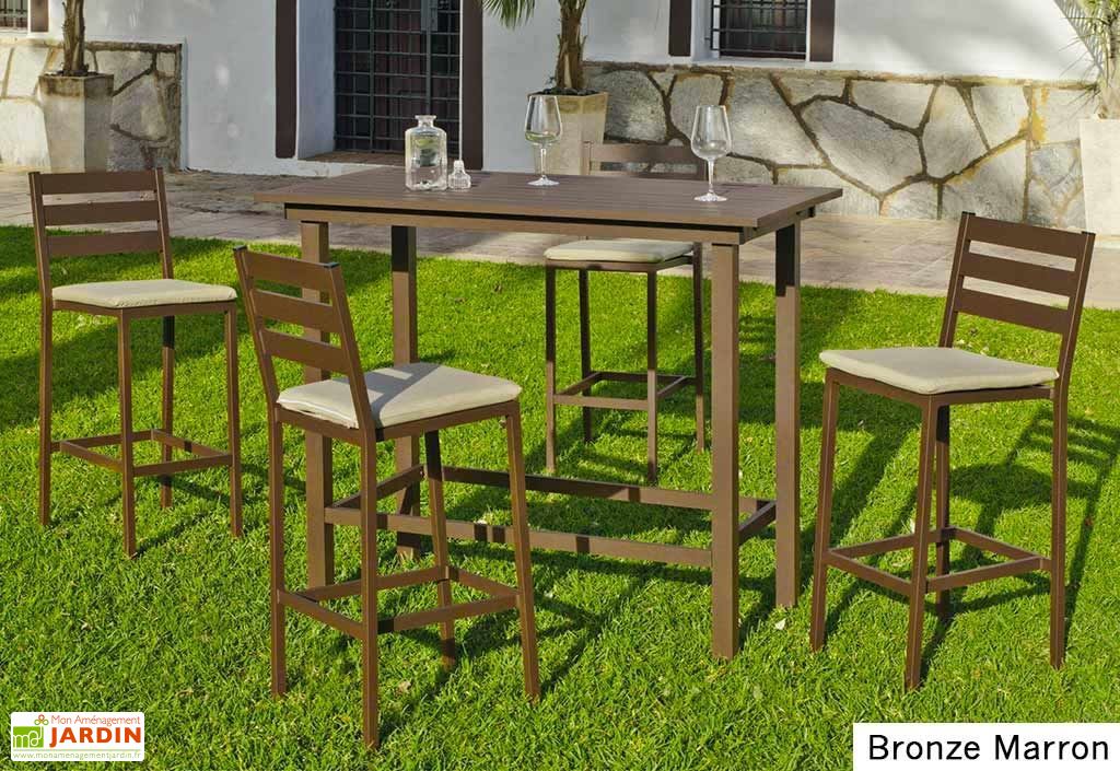 Salon De Jardin En Alu Avec Table Mange Debout Et 4 Chaises Hautes