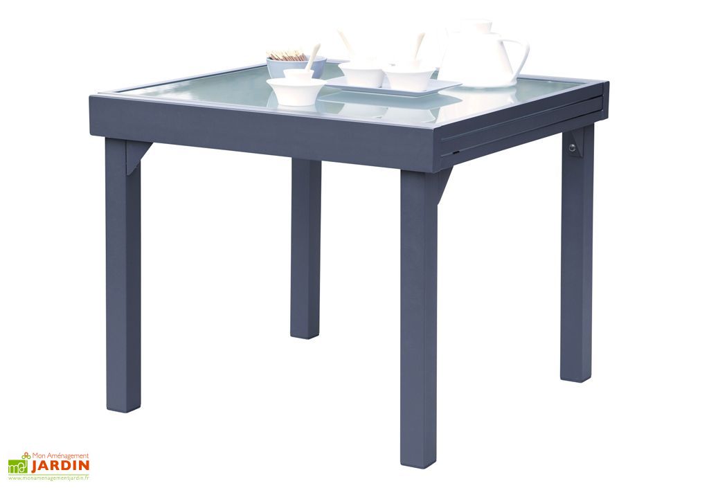 Table Extensible Carree Alu Piazza 4 8 Places Graphite Hesperide