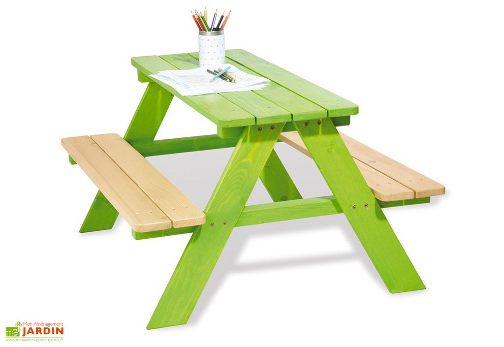 Table De Pique Nique Pour Enfants En Bois Verte Pinolino