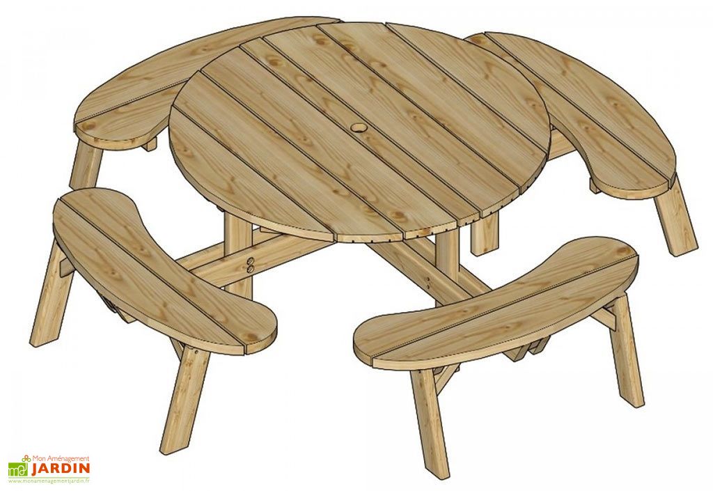 Table De Pique Nique Ronde En Bois Autoclave 220 Cm 40 Mm Picnic
